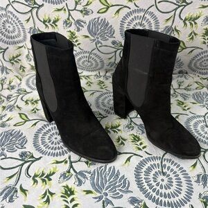 Stuart Weitzman Sidemover Black Suede Block Heel Ankle Boots